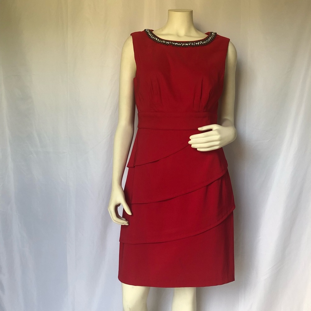 Cherry Red Cocktail Dress w/Diamond Beading